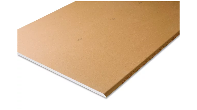 Braune Gipskartonplatte mit glatter Oberfläche.